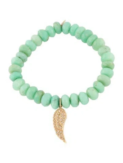 Pre-owned Sydney Evan 14k Diamond & Chrysoprase Wing Bracelet, 5.75" In Multicolor