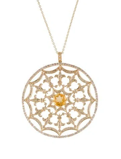 Pre-owned Sydney Evan 14k Diamond & Citrine Spider Webb Pendant Necklace, 20" In Multi