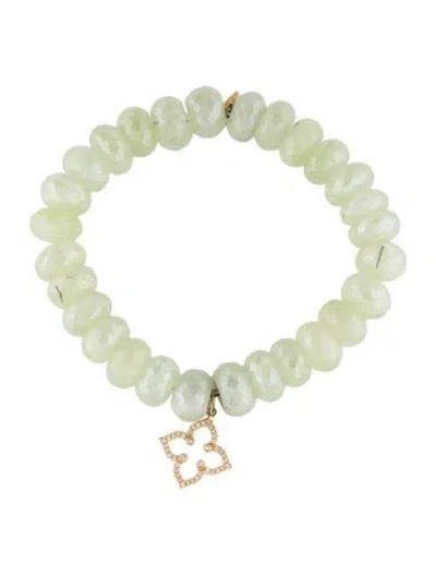 Pre-owned Sydney Evan 14k Diamond & Coated Prehnite Beaded Bracelet, 6.25" In Multi