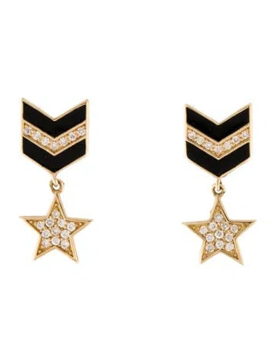 Pre-owned Sydney Evan 14k Diamond & Enamel Chevron Star Earrings In Multi