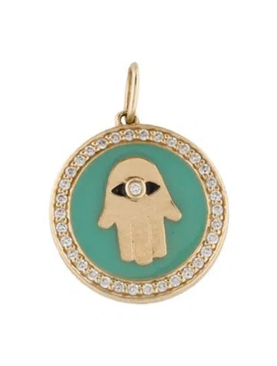 Pre-owned Sydney Evan 14k Diamond & Enamel Hamsa Disc Pendant In Multi