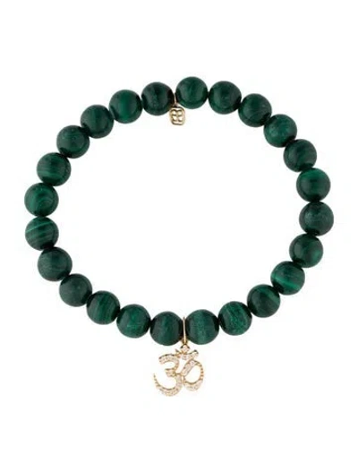 Pre-owned Sydney Evan 14k Diamond & Malachite Beaded Charm Bracelet, 6.5" In Multi