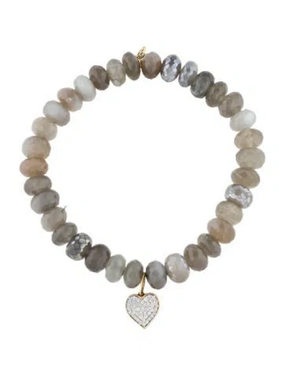 Pre-owned Sydney Evan 14k Diamond & Moonstone Heart Charm Bead Bracelet, 6.25" In Multi
