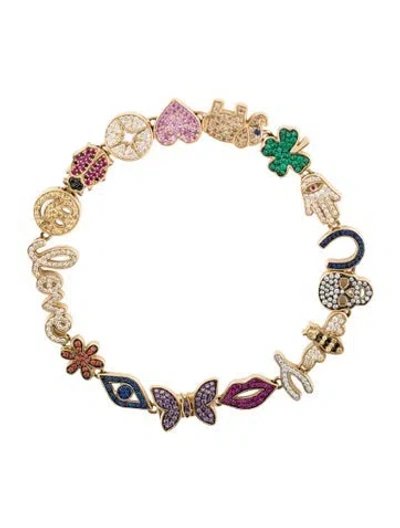 Pre-owned Sydney Evan 14k Diamond & Multistone Multi-icon Link Bracelet, 7"