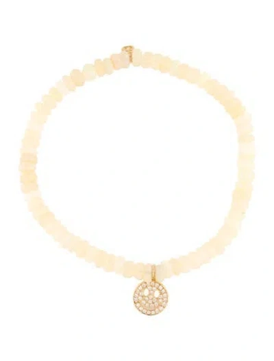 Pre-owned Sydney Evan 14k Diamond & Opal Smiley Face Bracelet, 6.25" In Multi
