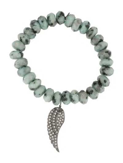 Pre-owned Sydney Evan 14k Diamond & Quartzite Wing Pendant Stretch Bracelet, 6" In Multi