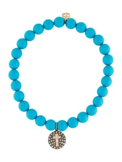 Pre-owned Sydney Evan 14k Diamond & Resin Cross Charm Beaded Bracelet, 6.25" In Multicolor