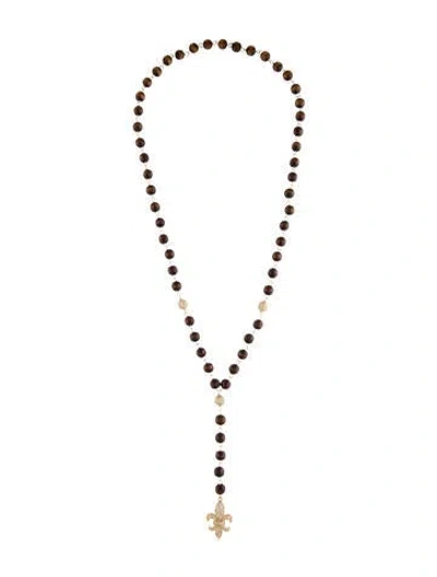 Pre-owned Sydney Evan 14k Diamond & Wood Bead Lavalier Necklace In Multi