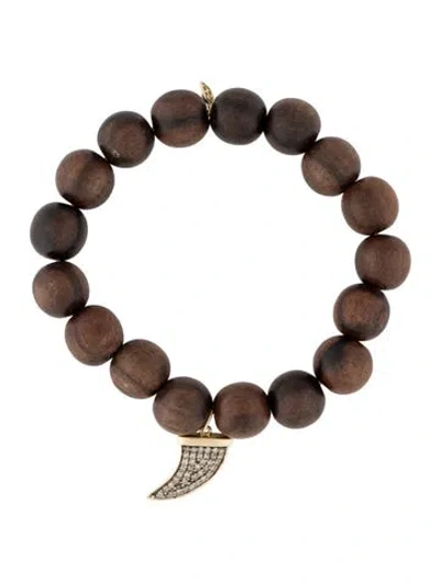 Pre-owned Sydney Evan 14k Diamond & Wood Stretch Bracelet, 5.5" In Brown
