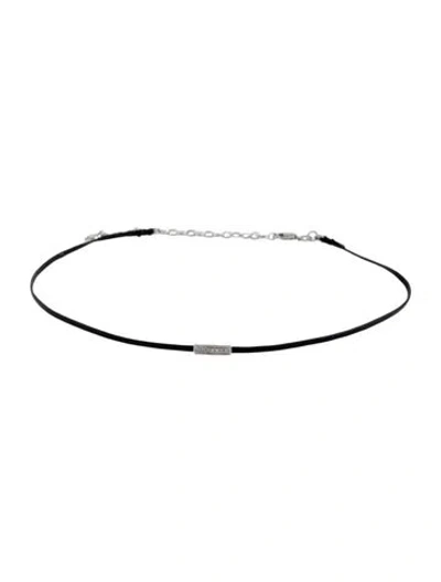 Pre-owned Sydney Evan 14k Diamond Bar Leather Necklace, 15.25" In Black
