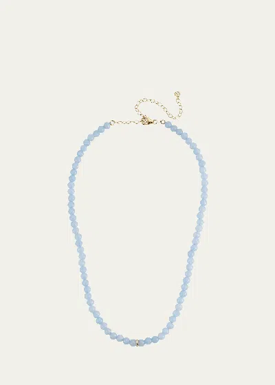Sydney Evan 14k Diamond Bezel Rondelle Choker With Aquamarine Beads In Blue