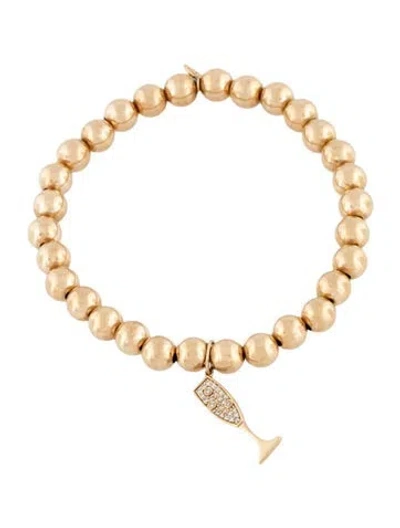 Pre-owned Sydney Evan 14k Diamond Champagne Glass Charm Ball Bracelet, 6" In Multicolor