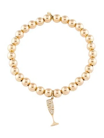 Pre-owned Sydney Evan 14k Diamond Champagne Glass Charm Bead Bracelet, 6.5" In Multi