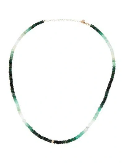 Pre-owned Sydney Evan 14k Diamond, Emerald, & Quartz Beaded Choker Necklace, 18.5" In Multicolor