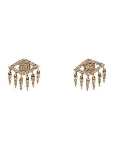 Pre-owned Sydney Evan 14k Diamond Eye Fringe Stud Earrings In Multi