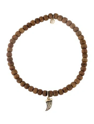 Pre-owned Sydney Evan 14k Diamond Fang Charm Wooden Bead Bracelet, 6.75", 6.75" In Multi