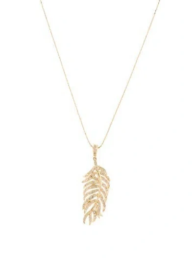 Pre-owned Sydney Evan 14k Diamond Feather Pendant Necklace, 24" In Multi