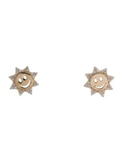 Pre-owned Sydney Evan 14k Diamond Happy Face Sun Stud Earrings In Multicolor
