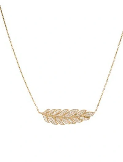 Pre-owned Sydney Evan 14k Diamond Large Feather Station Necklace, 18" In Multi