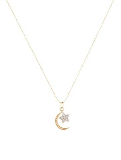 Pre-owned Sydney Evan 14k Diamond Moon & Star Charm Necklace, 16" In Multicolor