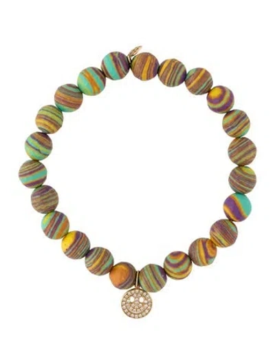 Pre-owned Sydney Evan 14k Diamond Resin Happy Face Bead Bracelet, 6.25" In Multicolor