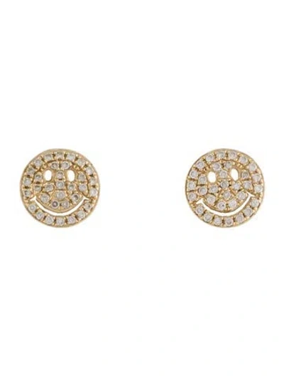Pre-owned Sydney Evan 14k Diamond Smiley Face Stud Earrings In Multi