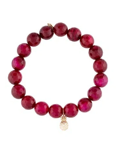 Pre-owned Sydney Evan 14k Dyed Agate & Diamond Snake Charm Beaded Bracelet, 6.25" In Multicolor