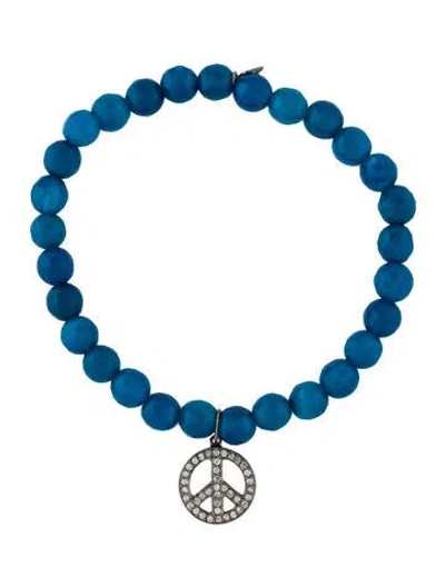 Pre-owned Sydney Evan 14k Dyed Chalcedony & Diamond Peace Charm Bead Bracelet, 6.25" In Multi