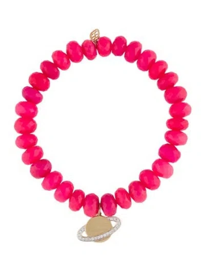 Pre-owned Sydney Evan 14k Dyed Chalcedony & Diamond Saturn Beaded Bracelet, 6" In Multi