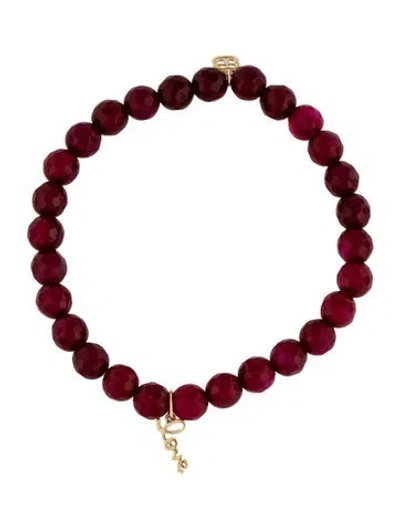 Pre-owned Sydney Evan 14k Dyed Chalcedony Tiny Love Charm Bead Bracelet, 6.25", 6.25" In Multicolor