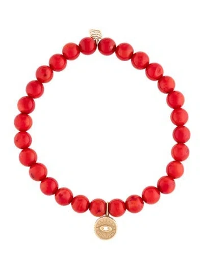 Pre-owned Sydney Evan 14k Dyed Coral & Diamond Bead Bracelet, 6" In Multicolor
