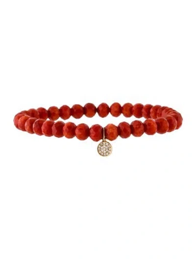 Pre-owned Sydney Evan 14k Dyed Coral & Diamond Beaded Charm Bracelet, 6.25" In Multi