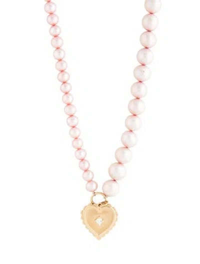 Pre-owned Sydney Evan 14k Dyed Cultured Pearl & Diamond Heart Pendant Necklace, 18" In Multicolor