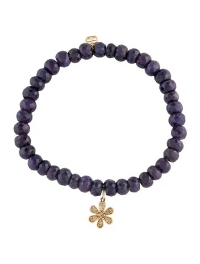 Pre-owned Sydney Evan 14k Dyed, Fracture Filled Sapphire & Diamond Beaded Bracelet, 6.25" In Multi