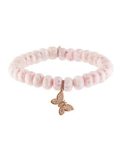 Pre-owned Sydney Evan 14k Dyed Quartzite & Diamond Butterfly Charm Bead Bracelet, 6" In Multi