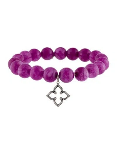Pre-owned Sydney Evan 14k Dyed Quartzite & Diamond Flower Charm Bracelet, 6.5" In Multicolor