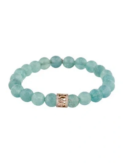 Pre-owned Sydney Evan 14k Dyed Quartzite & Diamond Lucky Rondelle Stretch Bracelet, 6.25" In Multi