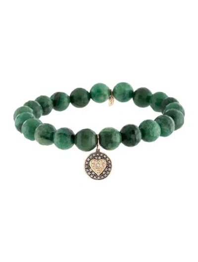 Pre-owned Sydney Evan 14k Dyed Quartzite & Diamond Pave Heart Charm Beaded Bracelet, 6.25" In Multicolor