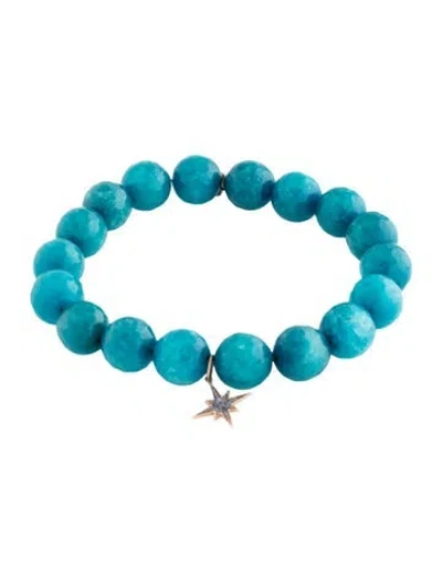 Pre-owned Sydney Evan 14k Dyed Quartzite & Sapphire Starburst Bead Bracelet, 6.75" In Multi