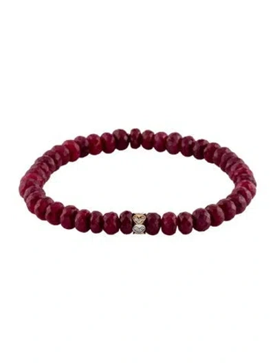 Pre-owned Sydney Evan 14k Dyed Ruby & Diamond Bead Bracelet, 6.25" In Multicolor