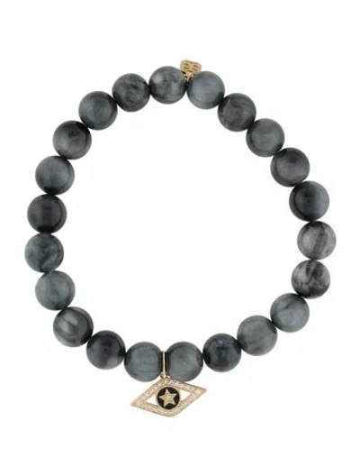 Pre-owned Sydney Evan 14k Dyed Tiger's Eye & Diamond Bead Bracelet, 6.25" In Black