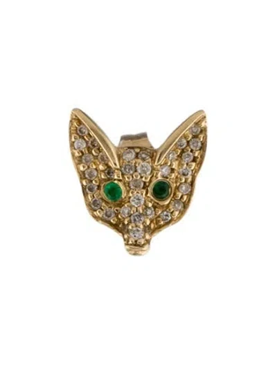 Pre-owned Sydney Evan 14k Emerald & Diamond Fox Single Stud Earring In Multicolor