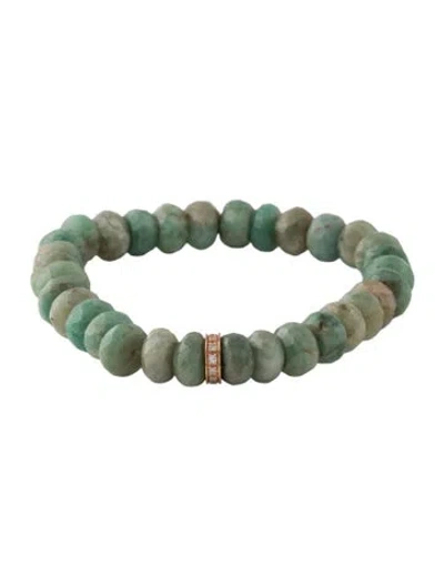 Pre-owned Sydney Evan 14k Emerald, Beryl & Diamond Rondelle Bead Bracelet, 6.25" In Multicolor