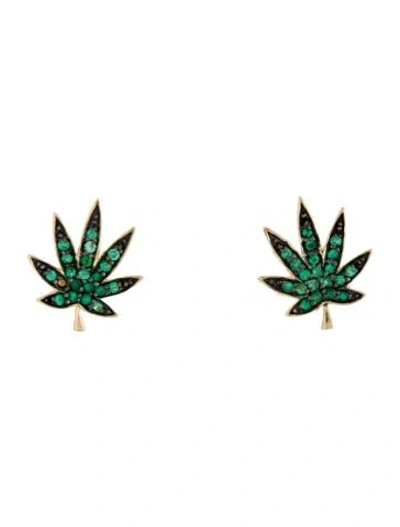 Pre-owned Sydney Evan 14k Emerald Botanical Stud Earrings In Multicolor