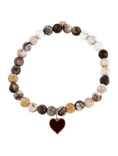 Pre-owned Sydney Evan 14k Enamel & Petrified Wood Bead Bracelet, 6" In Multicolor