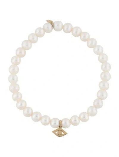 Pre-owned Sydney Evan 14k Evil Eye Pearl Bead Bracelet, 6.75" In Multicolor