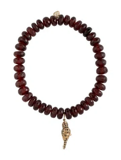 Pre-owned Sydney Evan 14k Garnet & Diamond Bird Charm Bead Bracelet, 6.75", 6.75" In Multicolor