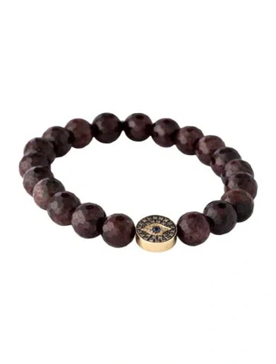 Pre-owned Sydney Evan 14k Garnet & Diamond Evil Eye Charm Beaded Bracelet, 6.25" In Multicolor