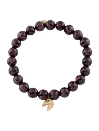 Pre-owned Sydney Evan 14k Garnet & Diamond Fortune Cookie Charm Bracelet, 6.5", 6.5" In Multi