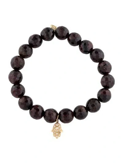 Pre-owned Sydney Evan 14k Garnet & Diamond Hamsa Charm Bracelet, 6" In Multicolor
